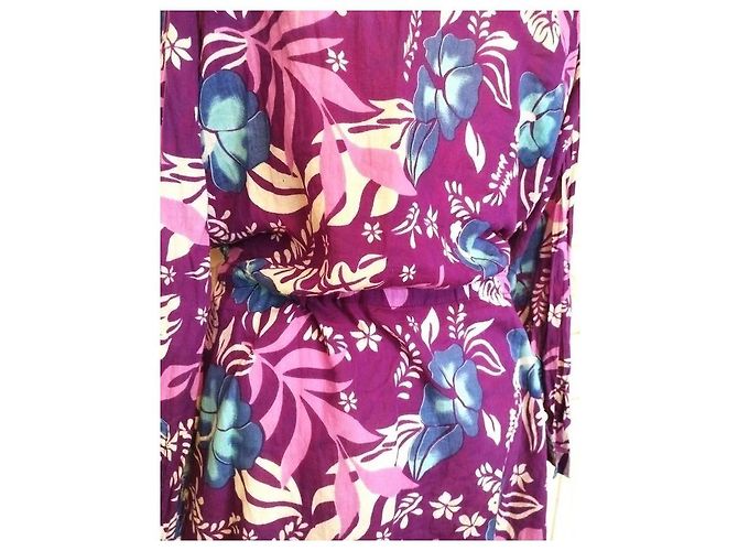 Antik Batik Hibiscus Baumwollkleid Lila - Ansicht 11
