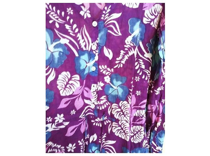Antik Batik Hibiscus Baumwollkleid Lila - Ansicht 12
