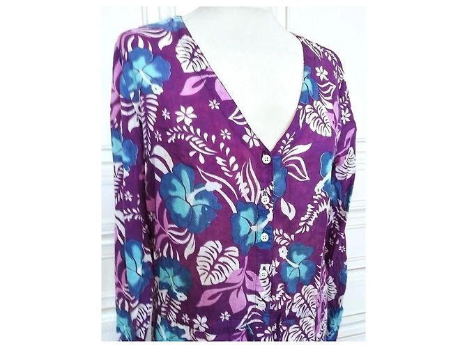 Antik Batik Hibiscus Baumwollkleid Lila - Ansicht 3