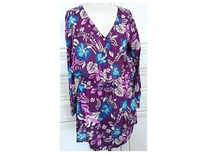 Antik Batik Hibiscus Baumwollkleid Lila - Ansicht 4