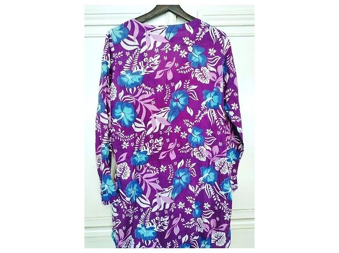 Antik Batik Hibiscus Baumwollkleid Lila - Ansicht 6