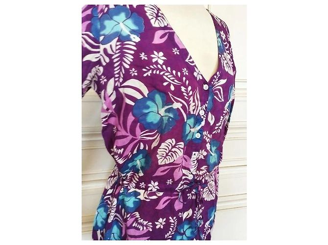 Antik Batik Hibiscus Baumwollkleid Lila - Ansicht 8