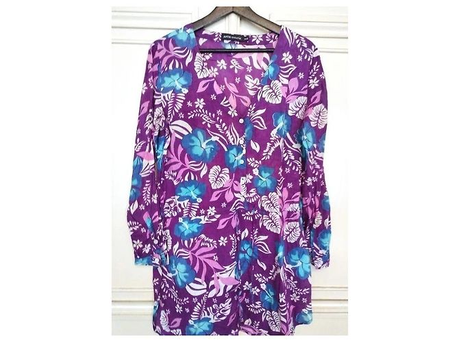 Antik Batik Hibiscus Baumwollkleid Lila - Ansicht 9