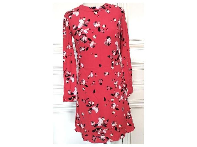 Cacharel Vestido de Seda Preppy Estampado Floral Negro Blanco Roja - vista 10