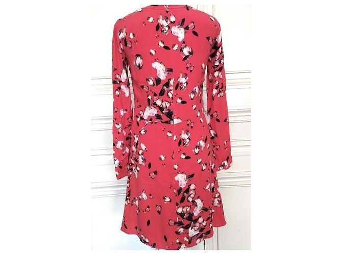 Cacharel Vestido de Seda Preppy Estampado Floral Negro Blanco Roja - vista 13