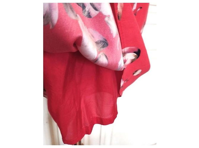 Cacharel Vestido de Seda Preppy Estampado Floral Negro Blanco Roja - vista 14