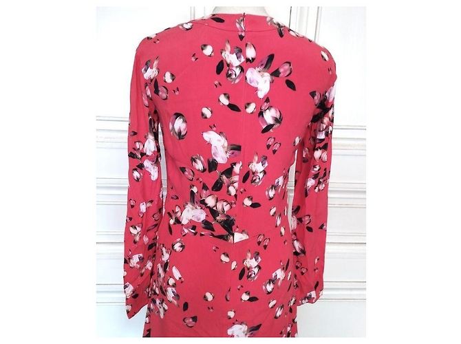 Cacharel Vestido de Seda Preppy Estampado Floral Negro Blanco Roja - vista 15
