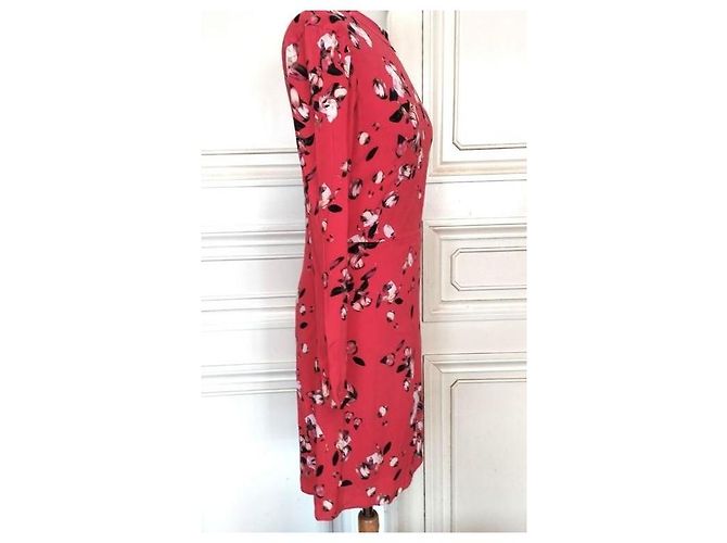 Cacharel Vestido de Seda Preppy Estampado Floral Negro Blanco Roja - vista 16