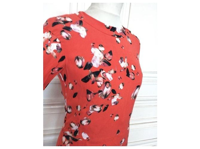 Cacharel Vestido de Seda Preppy Estampado Floral Negro Blanco Roja - vista 17