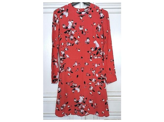 Cacharel Vestido de Seda Preppy Estampado Floral Negro Blanco Roja - vista 18