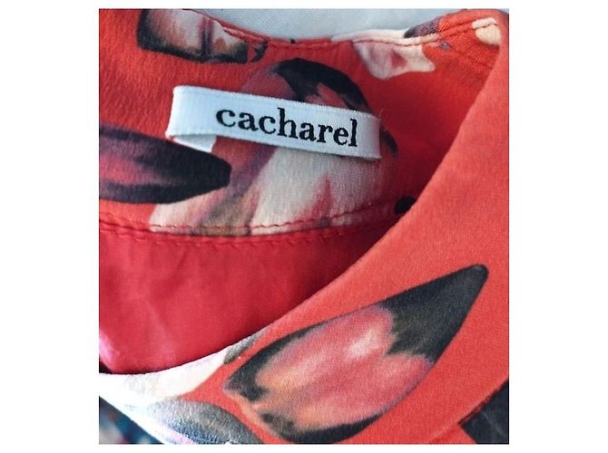 Cacharel Vestido de Seda Preppy Estampado Floral Negro Blanco Roja - vista 3