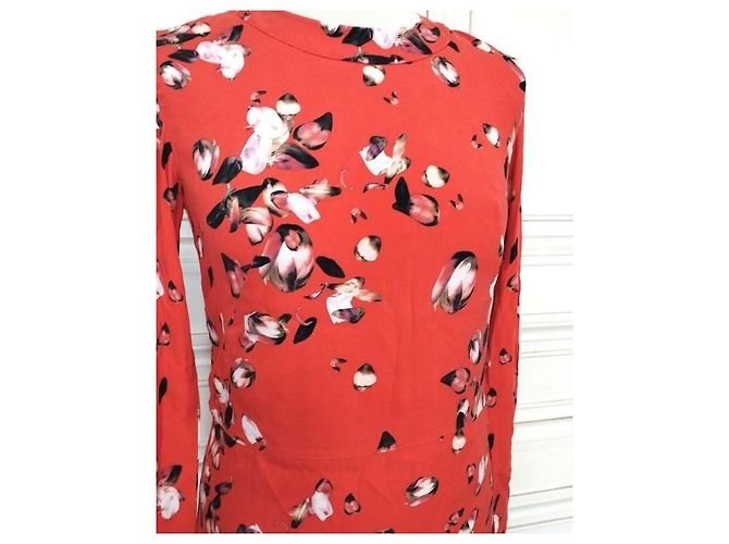 Cacharel Vestido de Seda Preppy Estampado Floral Negro Blanco Roja - vista 4