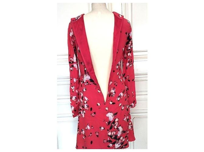 Cacharel Vestido de Seda Preppy Estampado Floral Negro Blanco Roja - vista 5