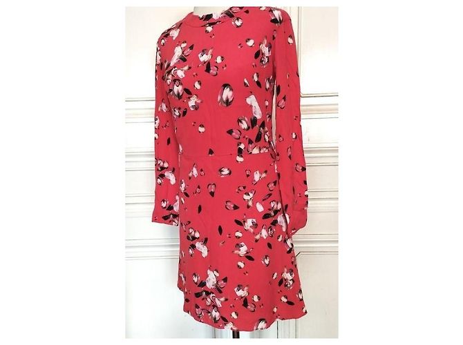 Cacharel Vestido de Seda Preppy Estampado Floral Negro Blanco Roja - vista 7