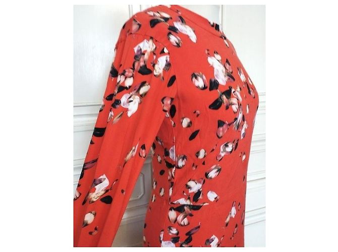 Cacharel Vestido de Seda Preppy Estampado Floral Negro Blanco Roja - vista 8