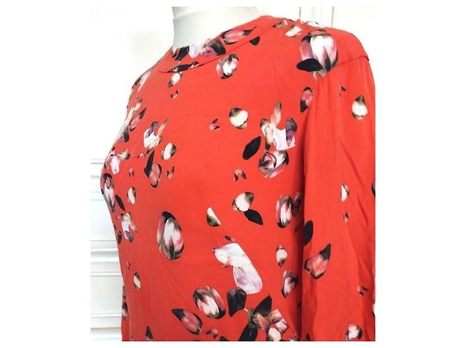 Cacharel Vestido de Seda Preppy Estampado Floral Negro Blanco Roja - vista 9
