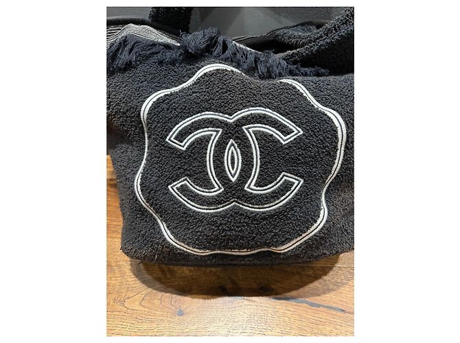 Chanel Borsa Tote in Spugna Nera Logo CC Nero - vista 10