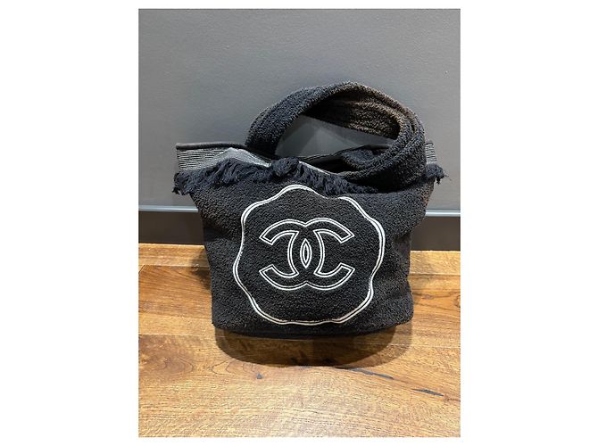 Chanel Borsa Tote in Spugna Nera Logo CC Nero - vista 11