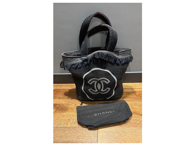 Chanel Borsa Tote in Spugna Nera Logo CC Nero - vista 2
