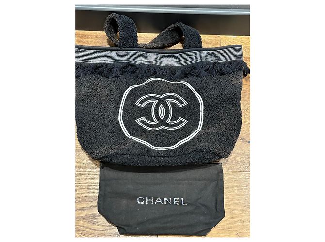 Chanel Borsa Tote in Spugna Nera Logo CC Nero - vista 7