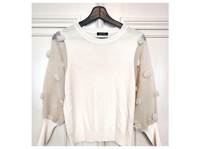 Autre Marque Jersey Alesia de punto crema y tul Crudo - vista 11