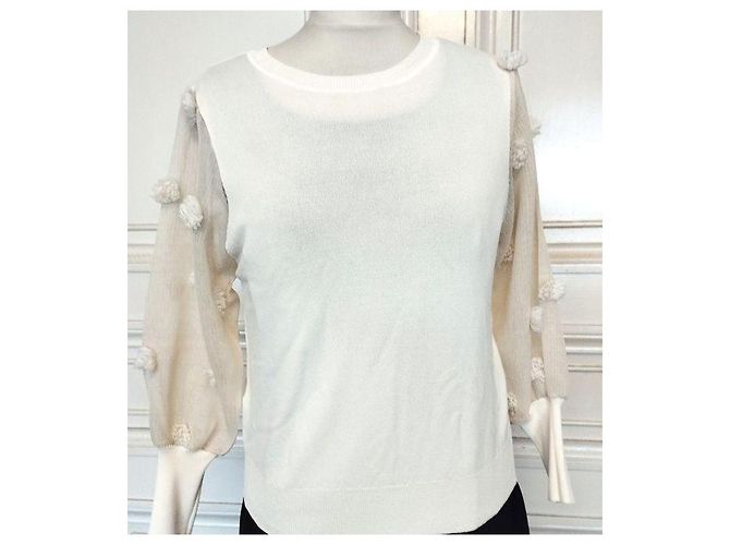 Autre Marque Jersey Alesia de punto crema y tul Crudo - vista 13