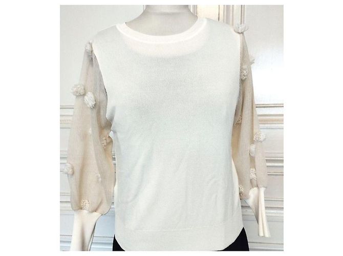 Autre Marque Jersey Alesia de punto crema y tul Crudo - vista 14