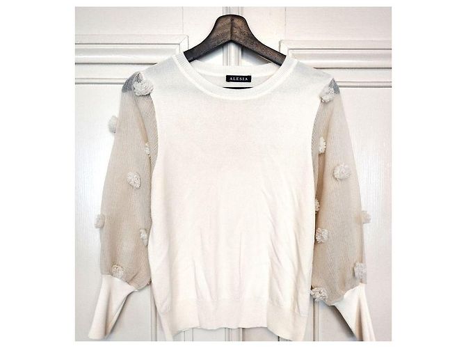 Autre Marque Jersey Alesia de punto crema y tul Crudo - vista 15