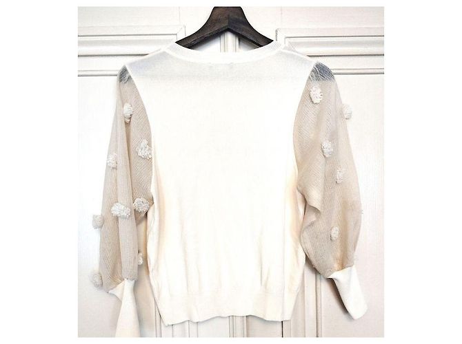 Autre Marque Jersey Alesia de punto crema y tul Crudo - vista 16