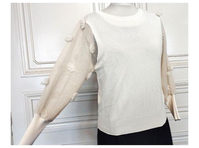 Autre Marque Jersey Alesia de punto crema y tul Crudo - vista 6