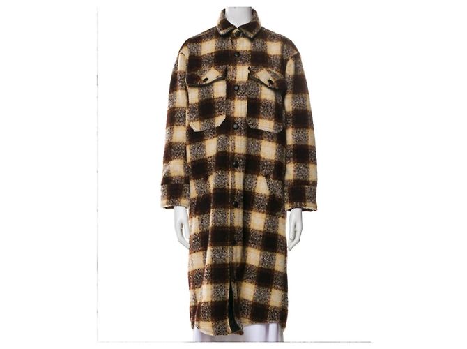The Kooples Abrigo Largo de Mezcla de Lana a Cuadros Castaño Beige - vista 7