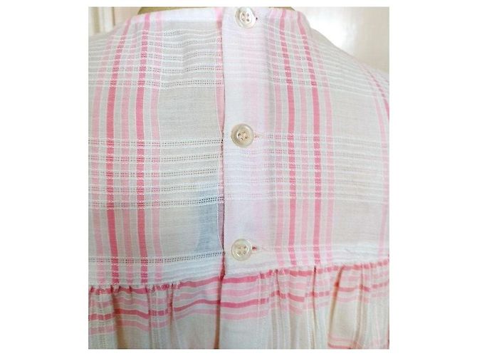 Cacharel Vestido Corto de Algodón Cuadros Vichy Rosa Blanco - vista 12