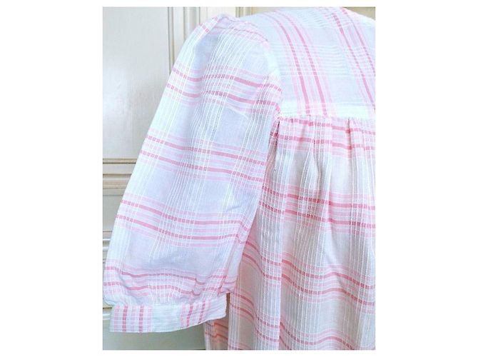 Cacharel Vestido Corto de Algodón Cuadros Vichy Rosa Blanco - vista 13