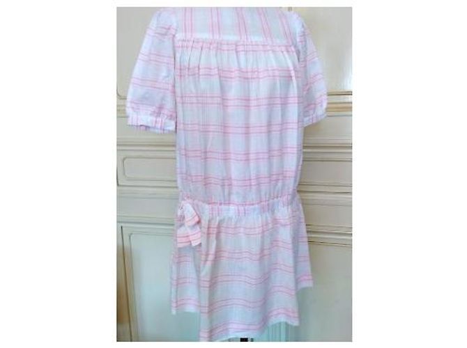 Cacharel Vestido Corto de Algodón Cuadros Vichy Rosa Blanco - vista 14