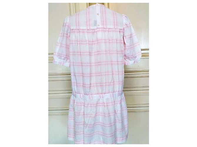 Cacharel Vestido Corto de Algodón Cuadros Vichy Rosa Blanco - vista 2