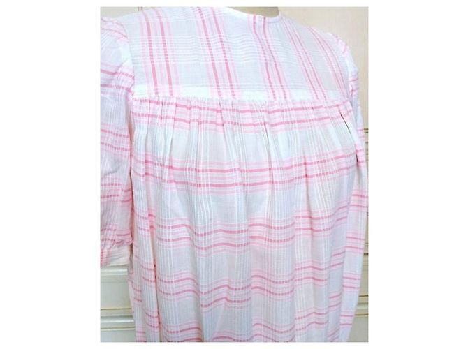 Cacharel Vestido Corto de Algodón Cuadros Vichy Rosa Blanco - vista 3