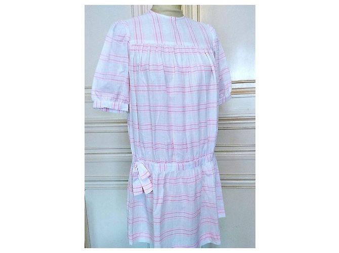 Cacharel Vestido Corto de Algodón Cuadros Vichy Rosa Blanco - vista 6