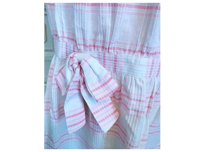 Cacharel Vestido Corto de Algodón Cuadros Vichy Rosa Blanco - vista 7