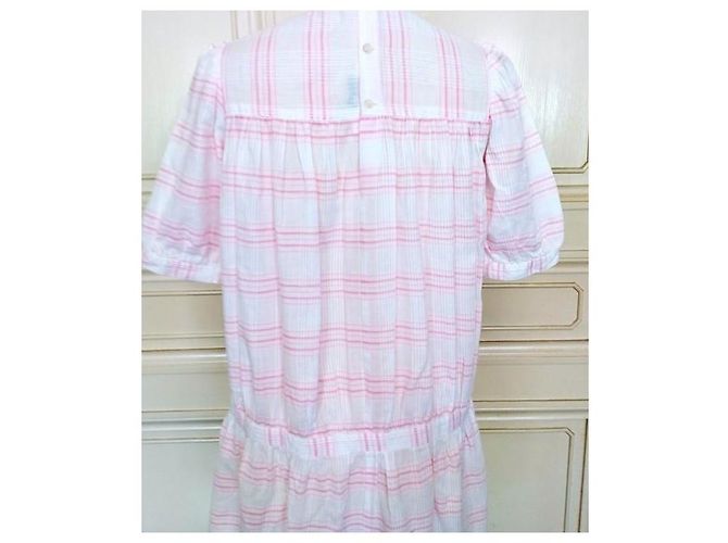 Cacharel Vestido Corto de Algodón Cuadros Vichy Rosa Blanco - vista 9