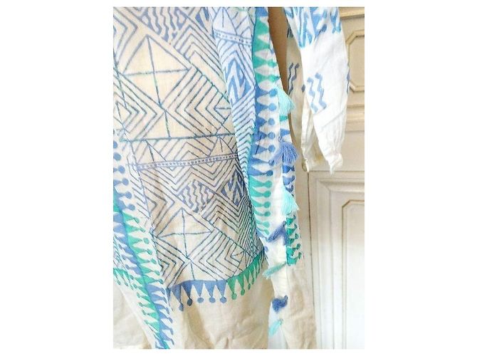Antik Batik by Monoprix Vestido Oversize Estampado Geométrico Blanco Azul Verde - vista 10