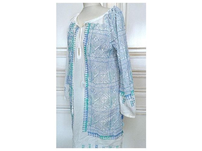 Antik Batik by Monoprix Vestido Oversize Estampado Geométrico Blanco Azul Verde - vista 11