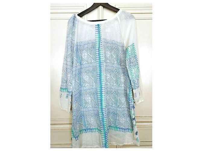Antik Batik by Monoprix Vestido Oversize Estampado Geométrico Blanco Azul Verde - vista 13