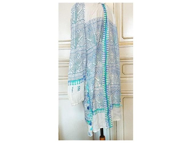 Antik Batik by Monoprix Vestido Oversize Estampado Geométrico Blanco Azul Verde - vista 3
