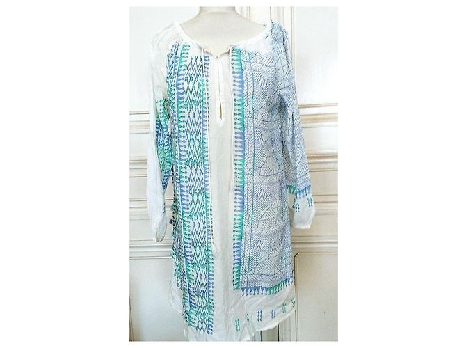 Antik Batik by Monoprix Vestido Oversize Estampado Geométrico Blanco Azul Verde - vista 6