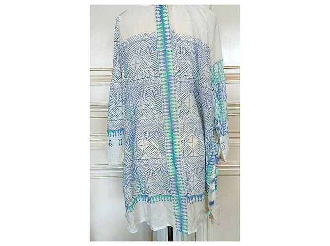 Antik Batik by Monoprix Vestido Oversize Estampado Geométrico Blanco Azul Verde - vista 7