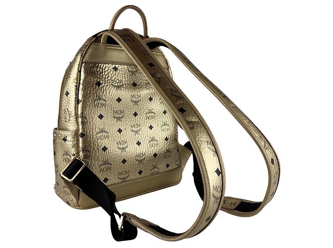 Sac à dos MCM en cuir noir et doré - vue 10