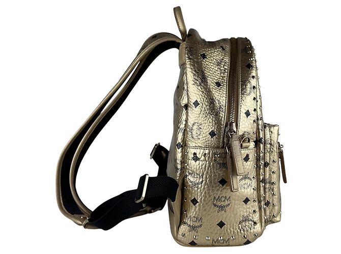 Sac à dos MCM en cuir noir et doré - vue 2
