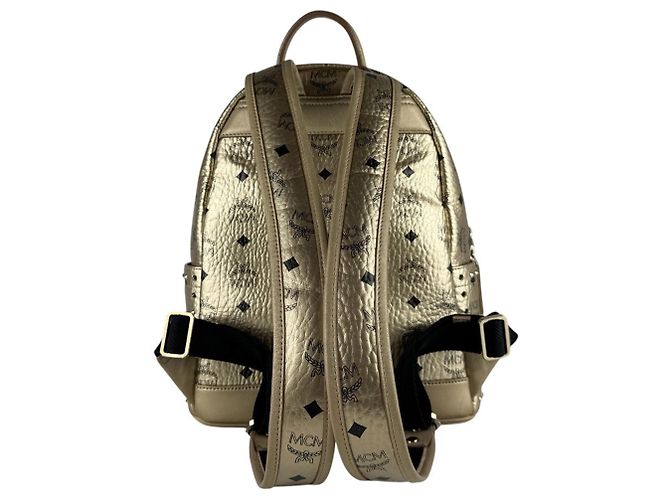 Sac à dos MCM en cuir noir et doré - vue 3