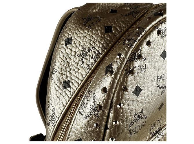 Sac à dos MCM en cuir noir et doré - vue 6