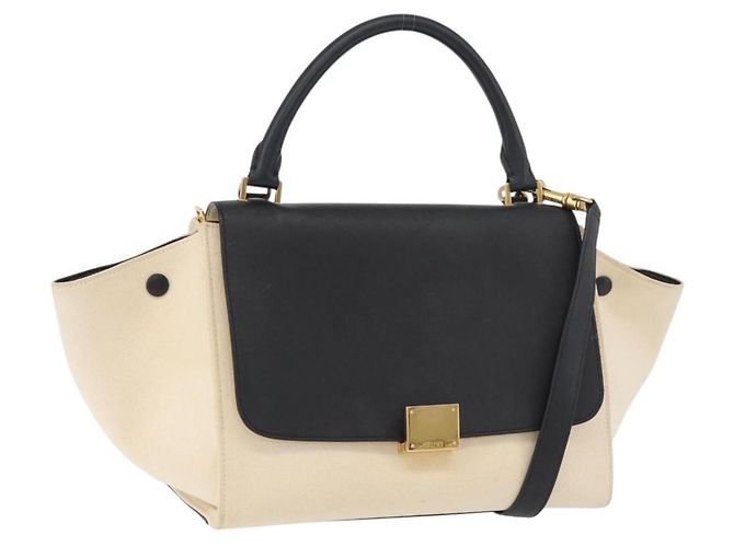 Céline Celine Trapeze Leather with Canvas Medium Beige - vista 3